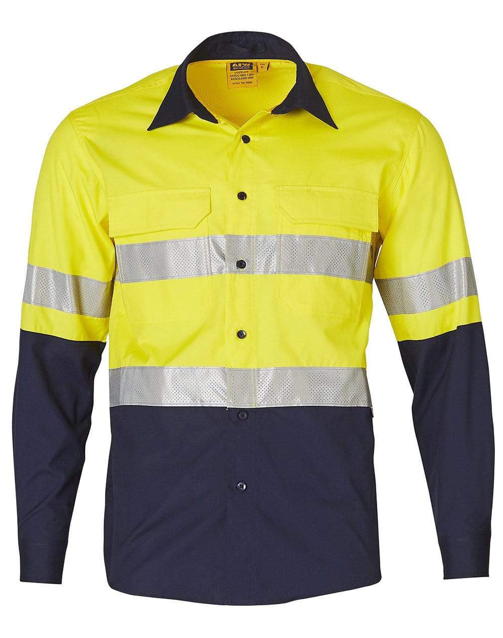 Long Sleeve Safety Shirt SW69 Work Wear Australian Industrial Wear 2XS Yellow/Navy